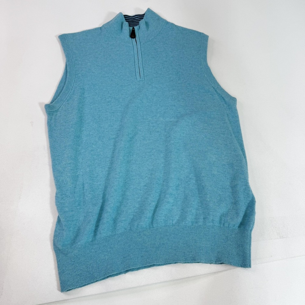 Southern Tide Sweater Vest Mens Medium Blue Quarter Zip Mock Neck Knit Pullover